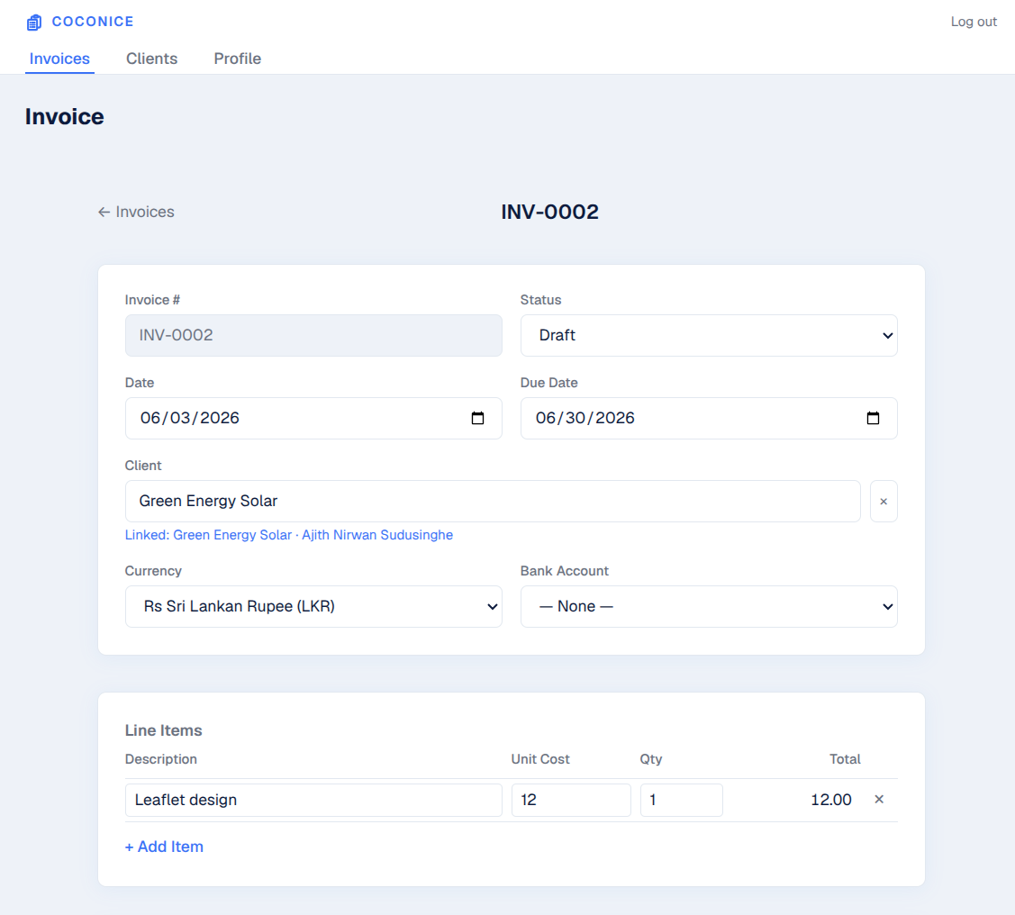 Coconice invoice editor